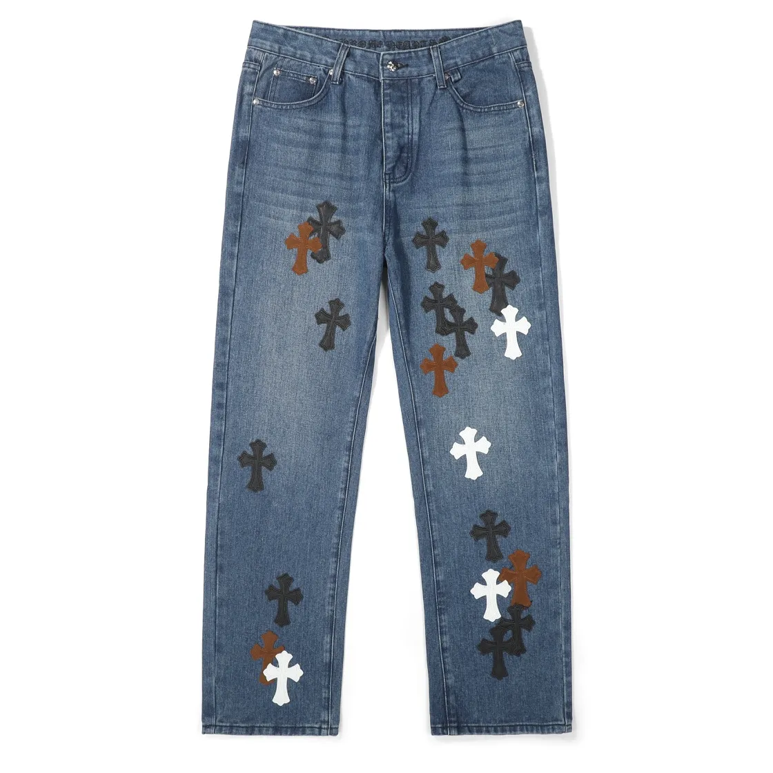 P280 (top replica) [New] Chrome Hearts Matty Boy Sex Records series limited leather multi-color high street work jeans - ch jeans need to be washed and then disassembled and hand-stitched with sheepskin cross leather and then spliced ​​to complete. The whole process is too complicated to explain. The texture can be seen in hand, and it’s all about looking good. These are the most beautiful pants in Crowe’s heart. They are made of beaded canvas fabric, and heavy washing makes the upper body of the fabric more textured, and the pants shape is tall and straight! The three-dimensional cutting of the whole trousers is a masterpiece! The hardware is customized by zp. The beaded canvas fabric is thick and soft after being washed. It has good breathability. Customized small leather label. Unique design. The details are simple and elegant, and the workmanship is exquisite. The whole trousers are neatly routed and the details are in place! It’s so cool that both men and women can easily control the trend of gender-neutral shorts!  Color: Blue Size: Corresponding sizes S-XXL, detailed sizes can be found in Figure 9